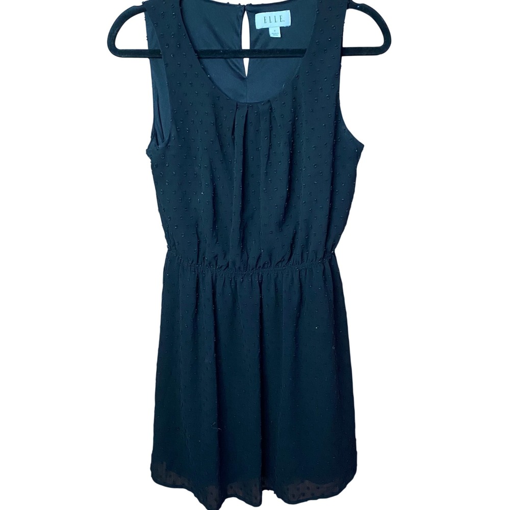 Elle Swiss Dot Dress Women 6 Black Sleeveless Fit and Flare Missing belt